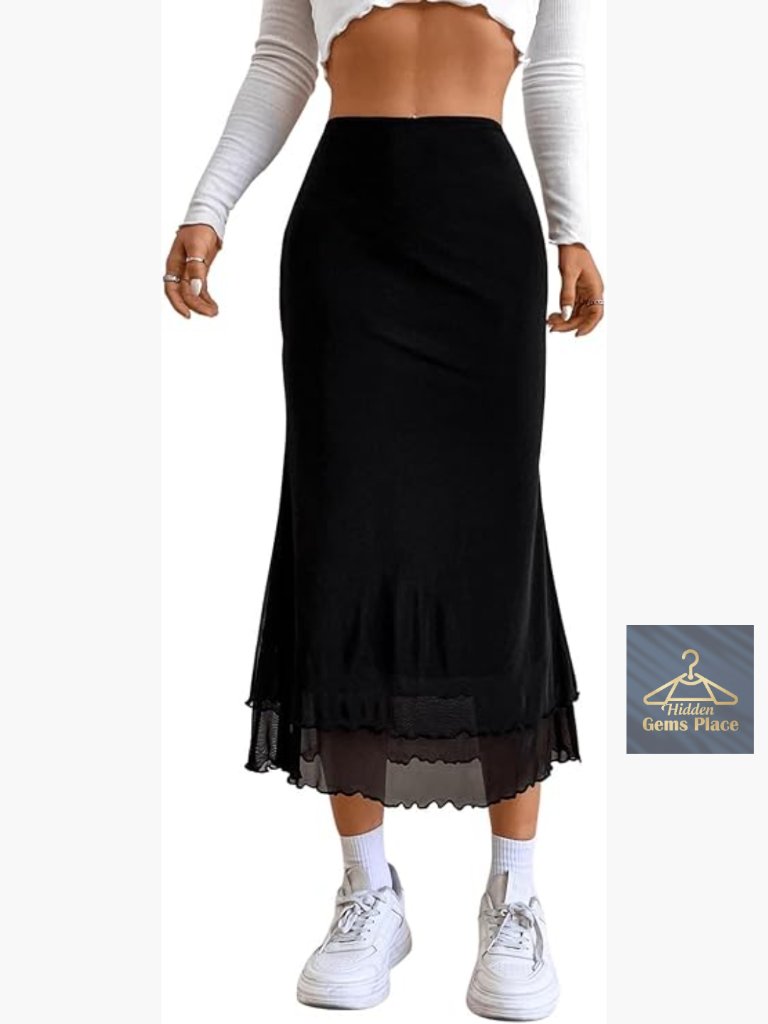 Women's High Waisted Mesh Fishtail Bodycon Maxi Skirt Y2k